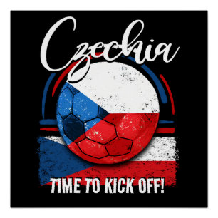 Football Czechia Flag, Retro Vintage Poster