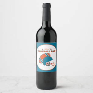 Football dad sports lovers orange blue vintage  wine label