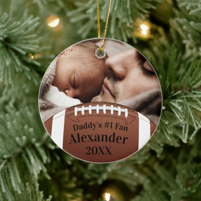 Football Daddy's #1 Fan with Photo Ceramic Tree Decoration (Tree)