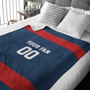 Football Deep Blue, Red & White Personalised Fleece Blanket