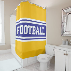 FOOTBALL Deep Blue White Orange Racing Stripes Shower Curtain
