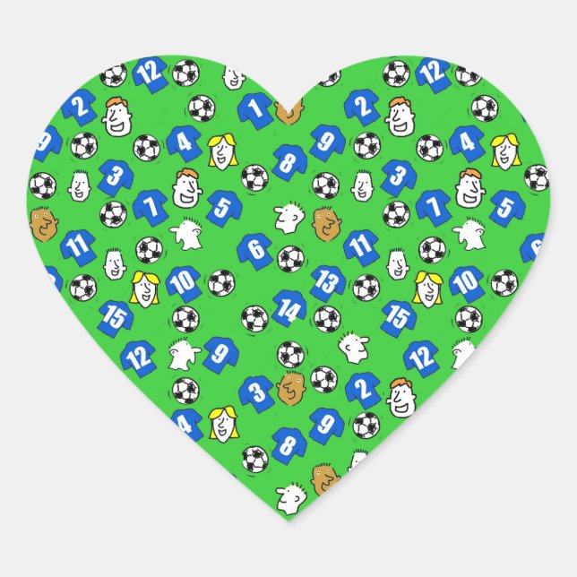 Football Design with Blue Shirts Heart Sticker (Front)