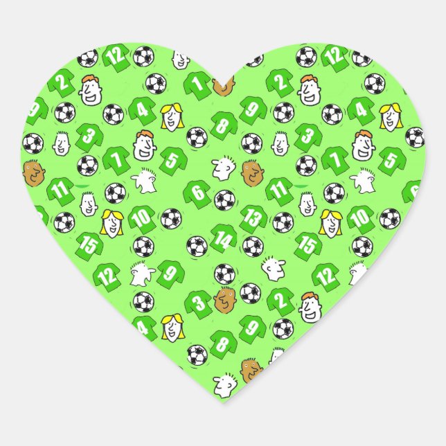 Football Design with Green Shirts Heart Sticker (Front)