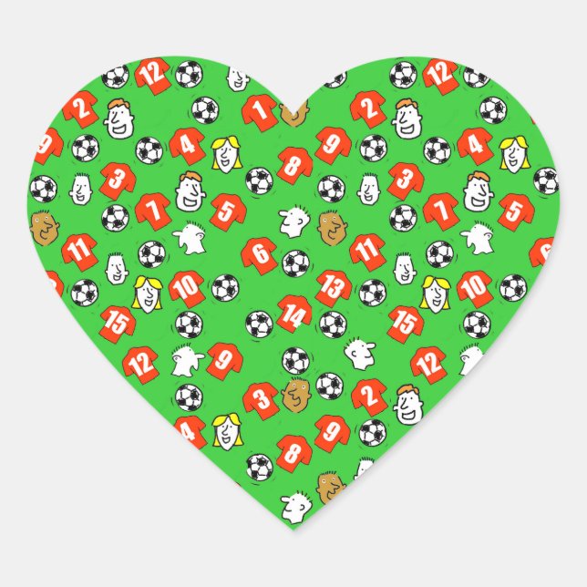Football Design with Red Shirts Heart Sticker (Front)