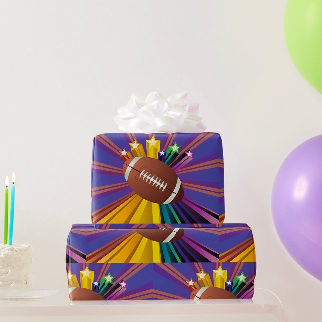 Football Design with Stars Vibrant Sports Fan Art  Wrapping Paper (Creator Uploaded)