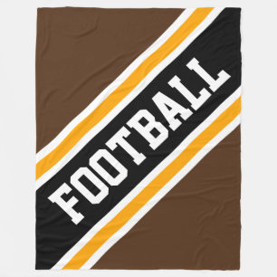 FOOTBALL Diagonal Black Yellow Brown Stripes Fleece Blanket