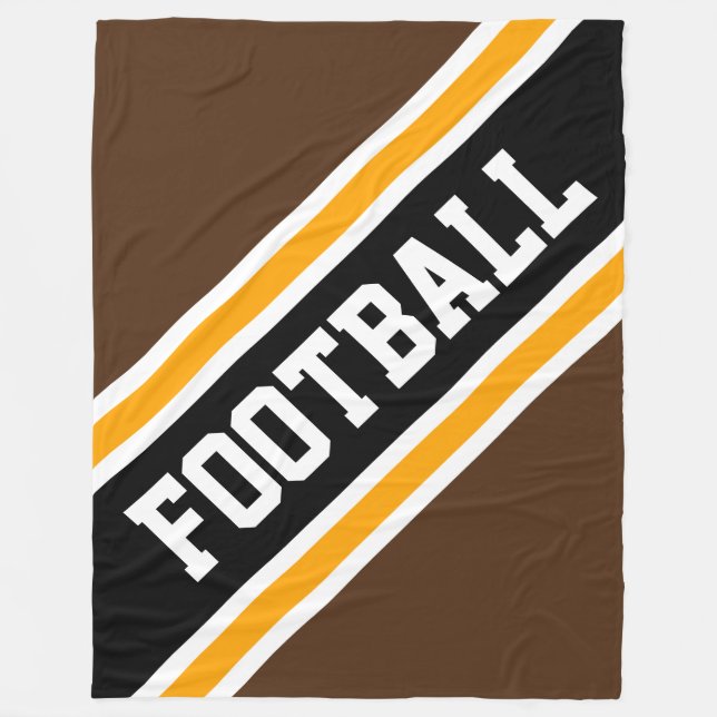 FOOTBALL Diagonal Black Yellow Brown Stripes Fleece Blanket (Front)
