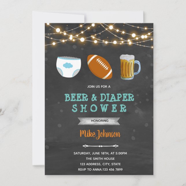 Football diaper beer invitation (Front)