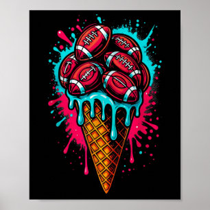 Football Drip Ice Cream Dripping Boys Waffle Cone  Poster