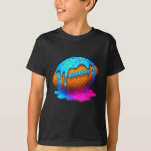 Football Drip Ice Cream Dripping Boys Waffle Cone T-Shirt