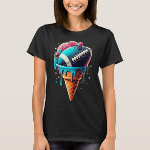 Football Drip Ice Cream Watercolor Cone With Sprin T-Shirt