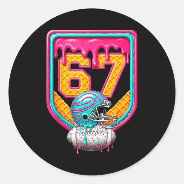 Football Drip Number 67 Football Player  Classic Round Sticker (Front)