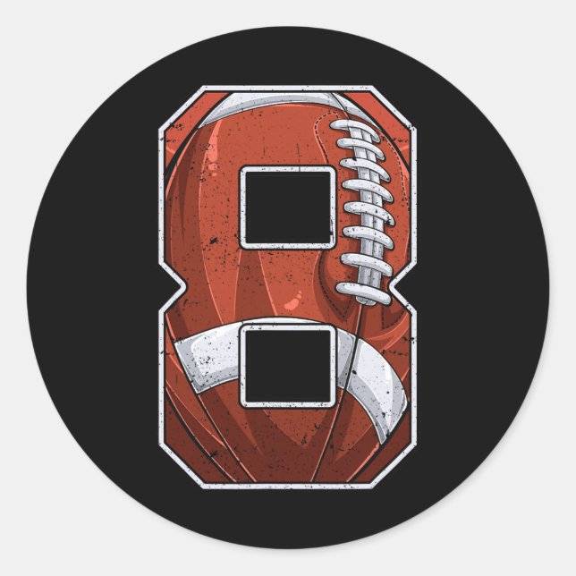 Football Eighth 8th Birthday Boy Eight 8 Years Old Classic Round Sticker (Front)