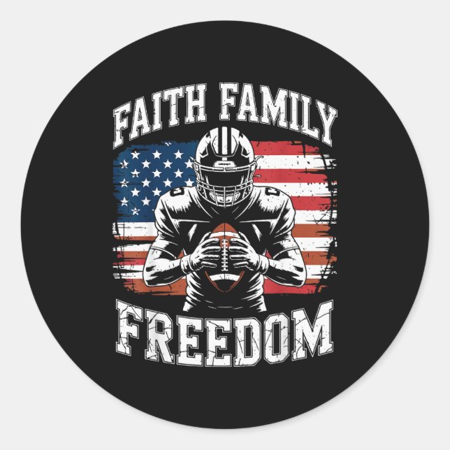 Football Faith Family Dom Patriotic Christian Foot Classic Round Sticker (Front)
