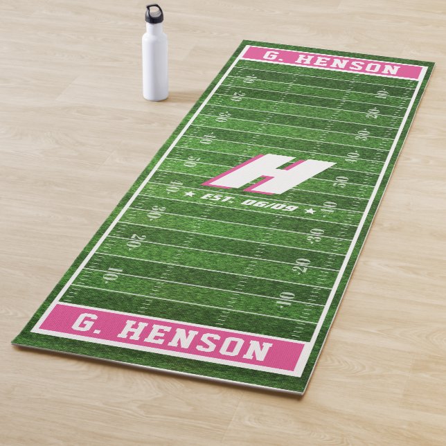 Football Fan | Custom Colour | Monogram Pink Yoga Mat (In Situ)