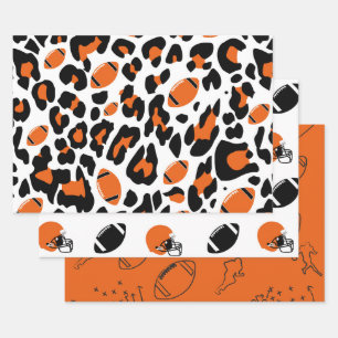 Football Fan Gear Black Orange Cheetah Print Wrapping Paper Sheet