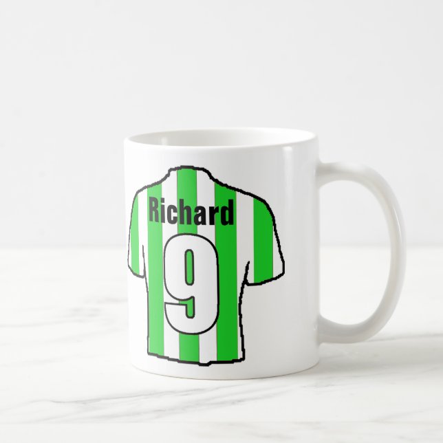 Football Fan Green & White Striped Soccer Shirt Coffee Mug (Right)