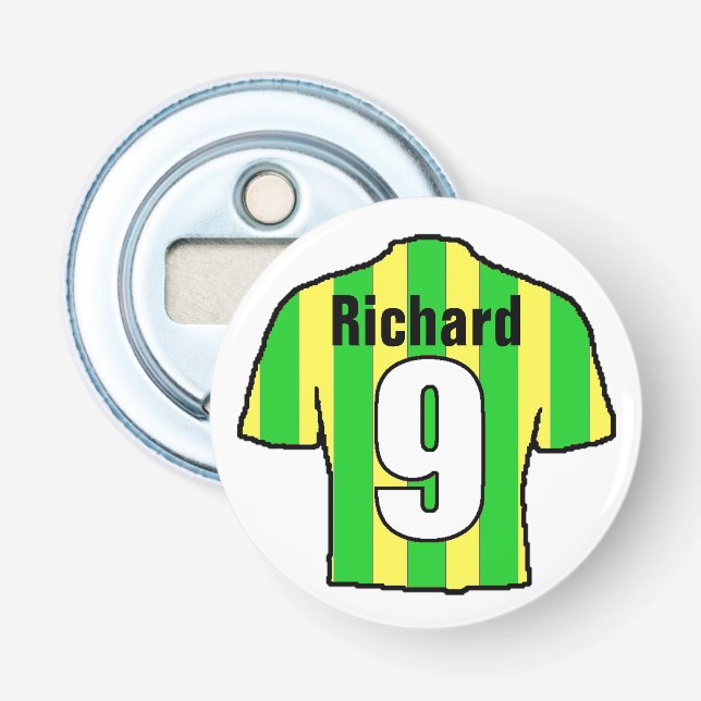 Football Fan Shirt to Personalise. Bottle Opener (Front)