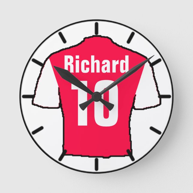 Football Fan Shirt to Personalise. Round Clock (Front)