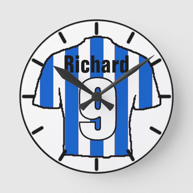 Football Fan Shirt to Personalise. Round Clock (Front)