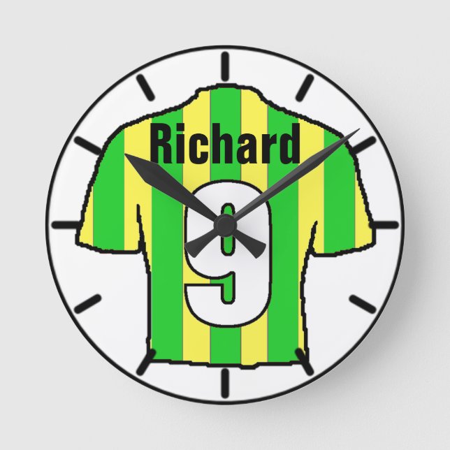 Football Fan Shirt to Personalise. Round Clock (Front)
