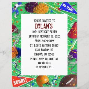 Football fan theme birthday party invitations
