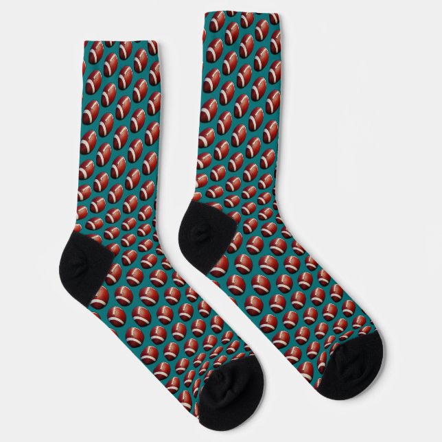 Football Fanatic Sports Pattern Teal Background Socks (Right)