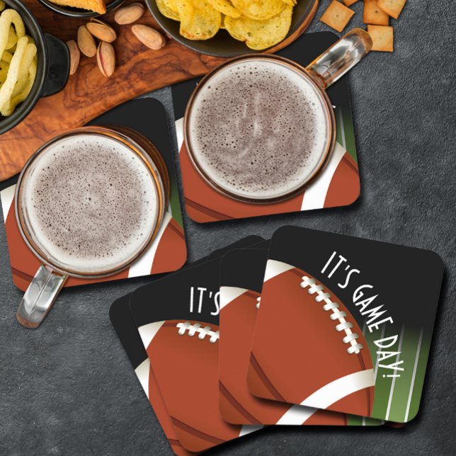 Football Field Game Day Square Paper Coaster (Football field game day square paper coasters)