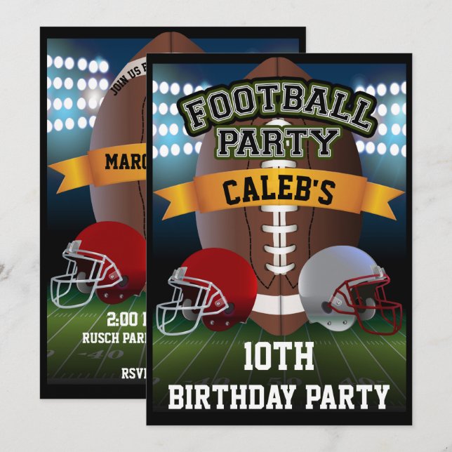 Football Field & Team Helmets Birthday Party Invitation (Front/Back)