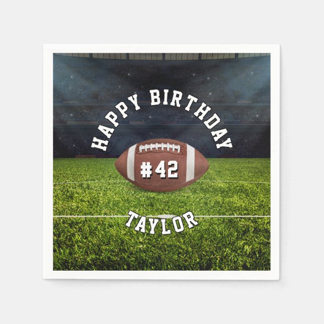 Football Field Team Number Sports Happy Birthday Napkin (Front)