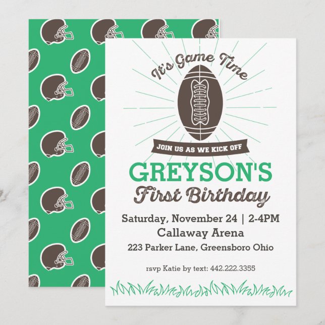 Football First Birthday Invitation (Front/Back)