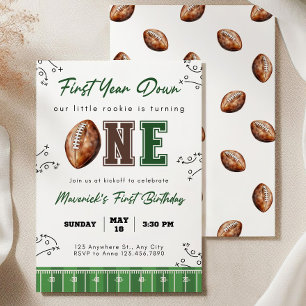 Football First Birthday Invite, First Year Down In Invitation