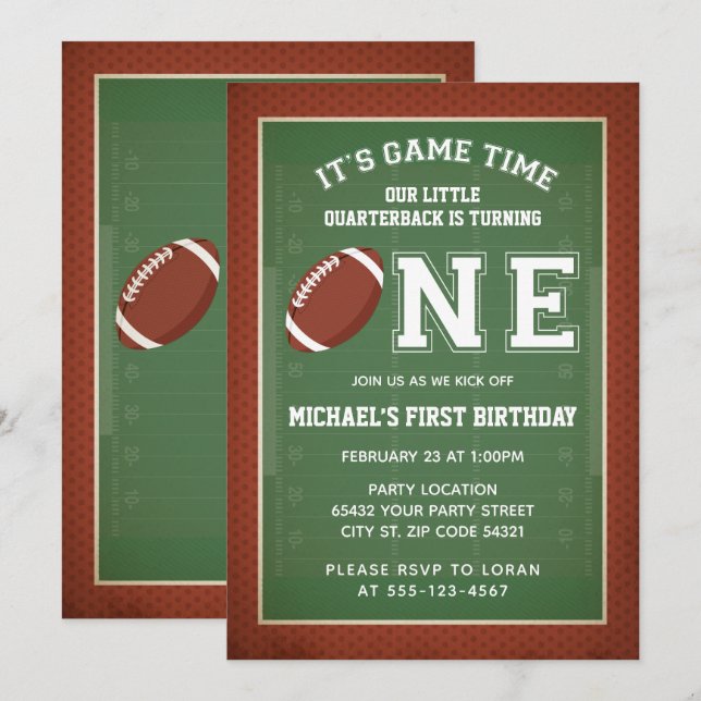 Football First Birthday Party Invitation (Front/Back)