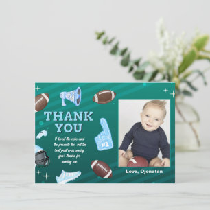 Football First Birthday Thank You Card with Photo