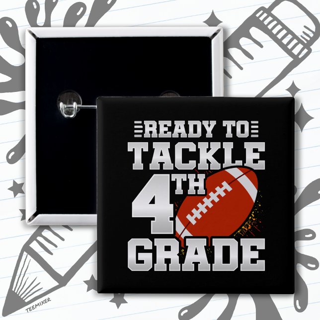 Football First Day 4th Grade Back To School 15 Cm Square Badge (Creator Uploaded)