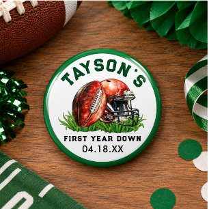 Football First Year Down 1st Birthday 3 Cm Round Badge