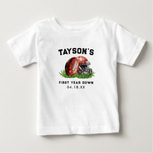 Football First Year Down 1st Birthday Baby T-Shirt