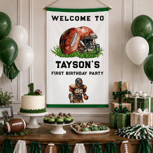 Football First Year Down 1st Birthday Banner