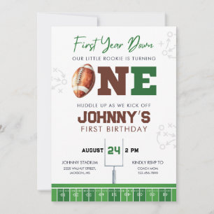 Football First Year Down 1st Birthday Invitation