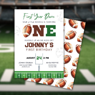 Football First Year Down 1st Birthday Invitation