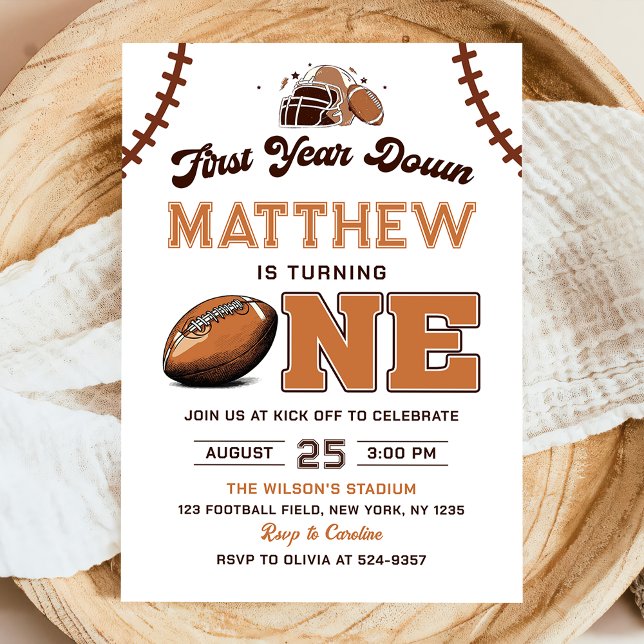 Football First Year Down 1st Birthday Invitation (Creator Uploaded)
