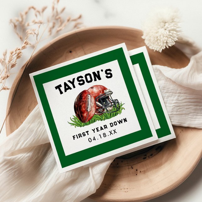 Football First Year Down 1st Birthday Napkin (Creator Uploaded)