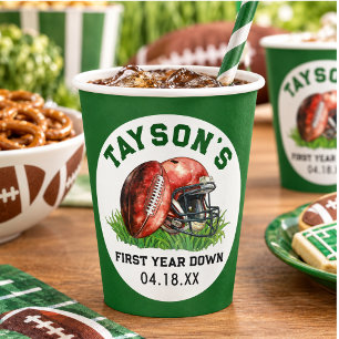 Football First Year Down 1st Birthday Paper Cups