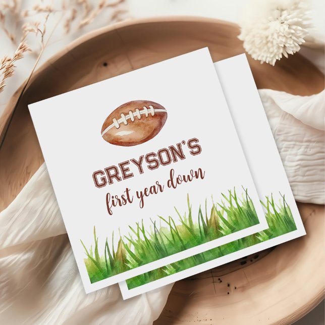 Football First Year Down 1st Birthday Party Napkin (Creator Uploaded)