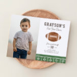 Football First Year Down 1st Birthday Photo Invitation<br><div class="desc">It's game time! Celebrate your little one's 1st birthday with this football themed photo invitation!</div>