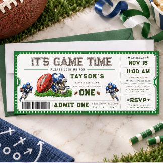 Football First Year Down 1st Birthday Ticket Invitation