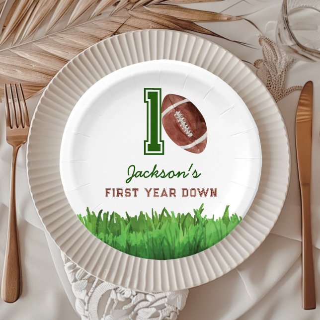 Football First Year Down Birthday Paper Plate (Creator Uploaded)