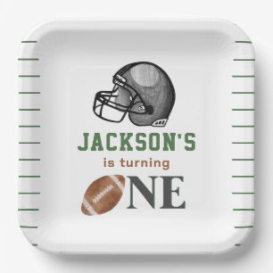 Football First Year Down Birthday Paper Plate