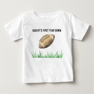 Football First Year Down Birthday Party Baby T-Shirt