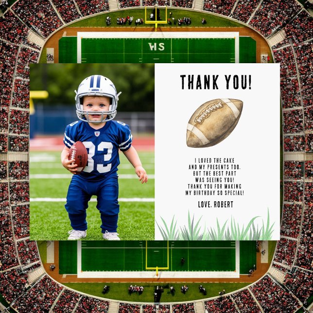 Football First Year Down Birthday Thank you Card (Creator Uploaded)